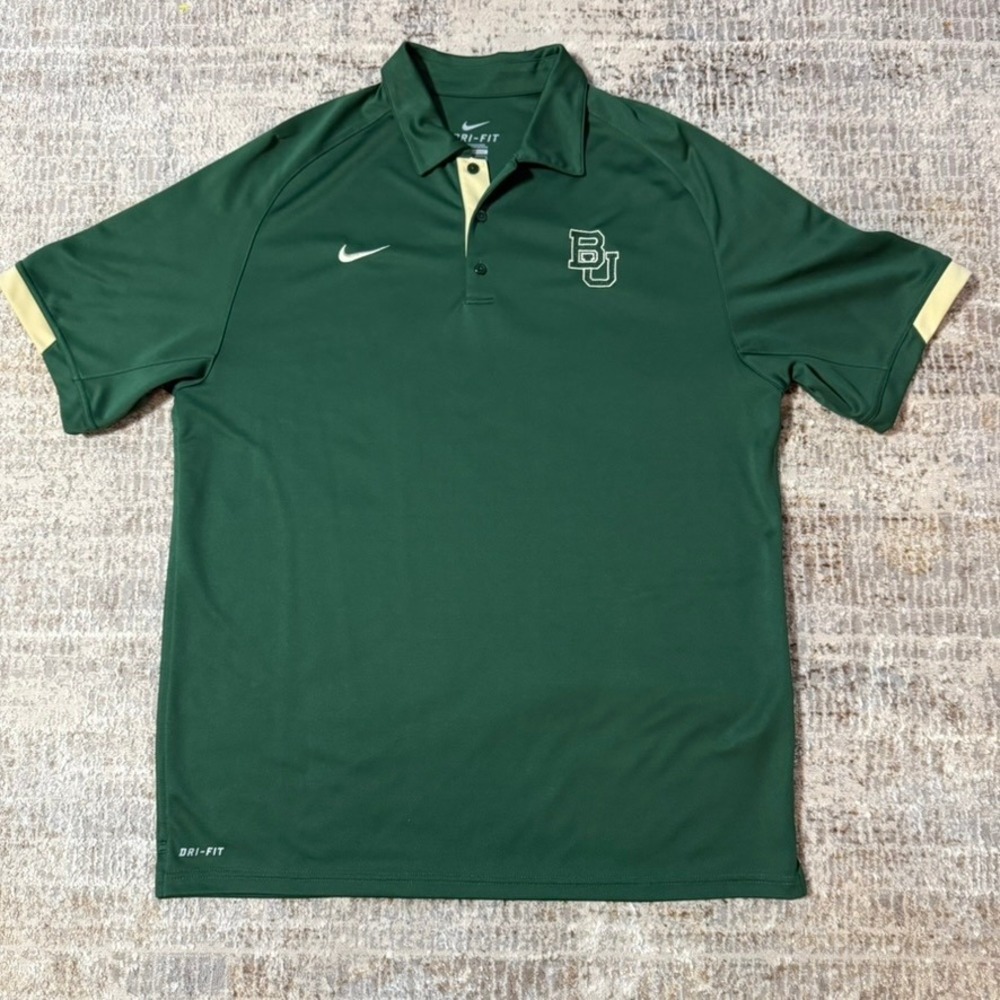 Nike Baylor‎ Bears Polo Mens Large Green Dri-FIT Short Sleeve NCAA Golf Shirt